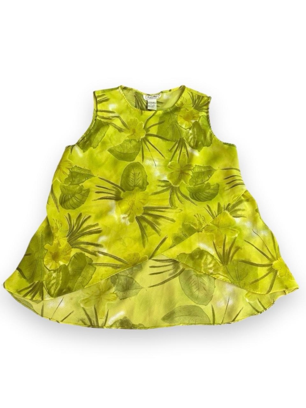 Borcellini 4X Dark Green Floral Print Sleeveless Asymmetrical Blouse Top